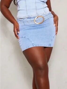 PrettyLittleThing•Mini Belted Acid Wash Cargo Denim Skirt